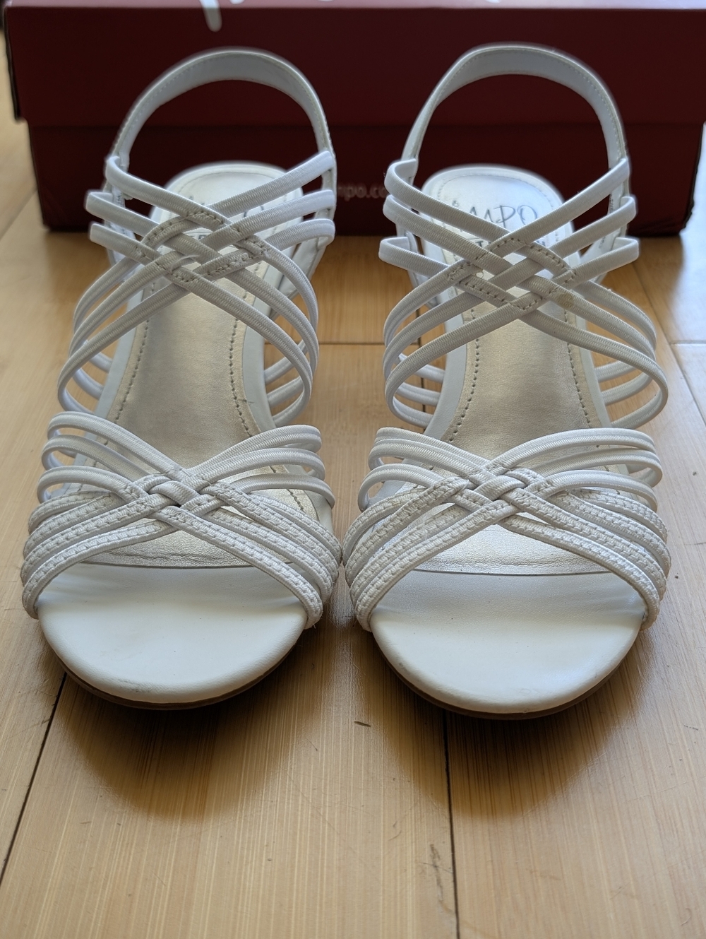 Impo Stretch White Strappy Kitten Heel Sandals - Picture 3 of 7